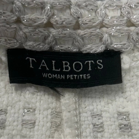 Talbots Woman Petites Ivory Metallic Stripe Textured
Knit Open Front Cardigan - Picture 8 of 11